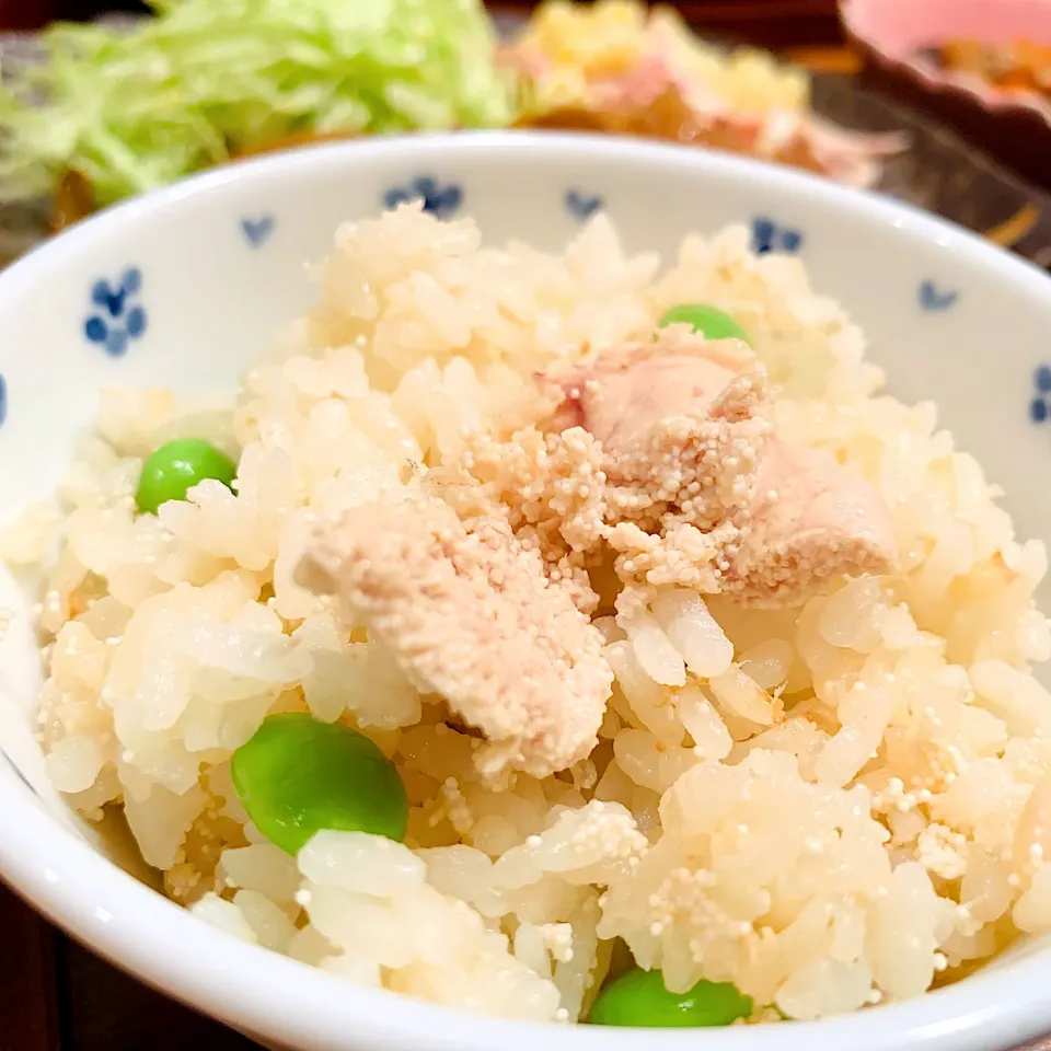 たらこと枝豆のバター醤油炊き込みご飯|いちごさん