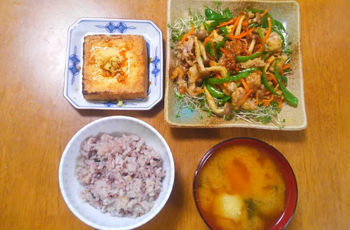 ８月１９日　豚こま野菜炒め　厚揚げ　じゃがいものお味噌汁|いもこ。さん