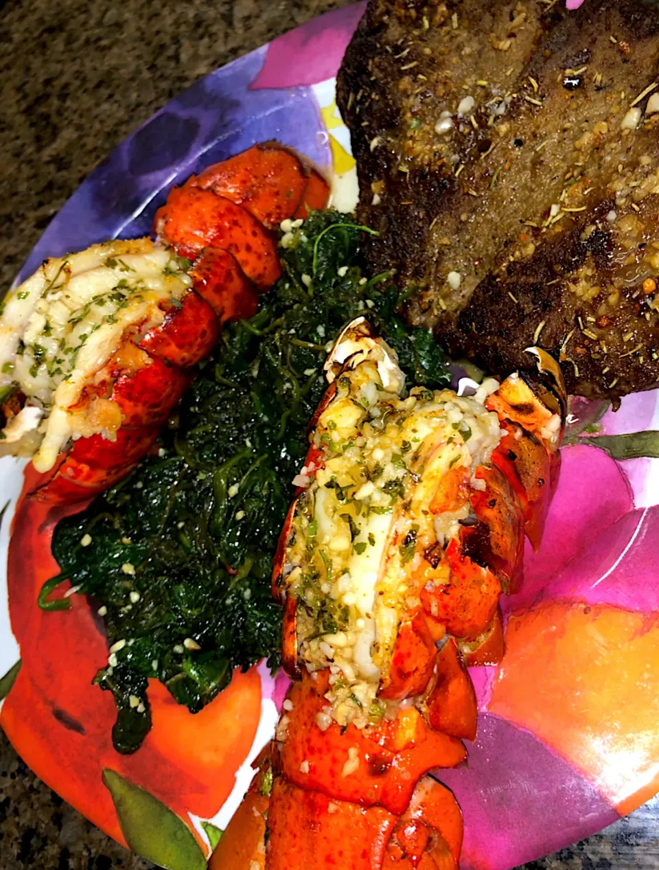 Honey Garlic Lobster with sautéed Garlic Spinach|Tawanjaさん