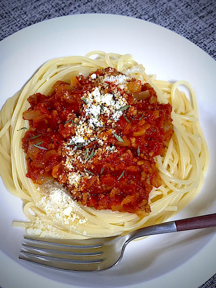 今夜はミートソースパスタ|あまねこ🌿さん