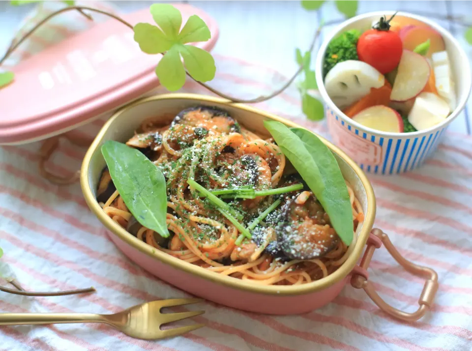 ナスとほうれん草のトマトソーススパゲティ弁当|ゆいか＊さくママさん