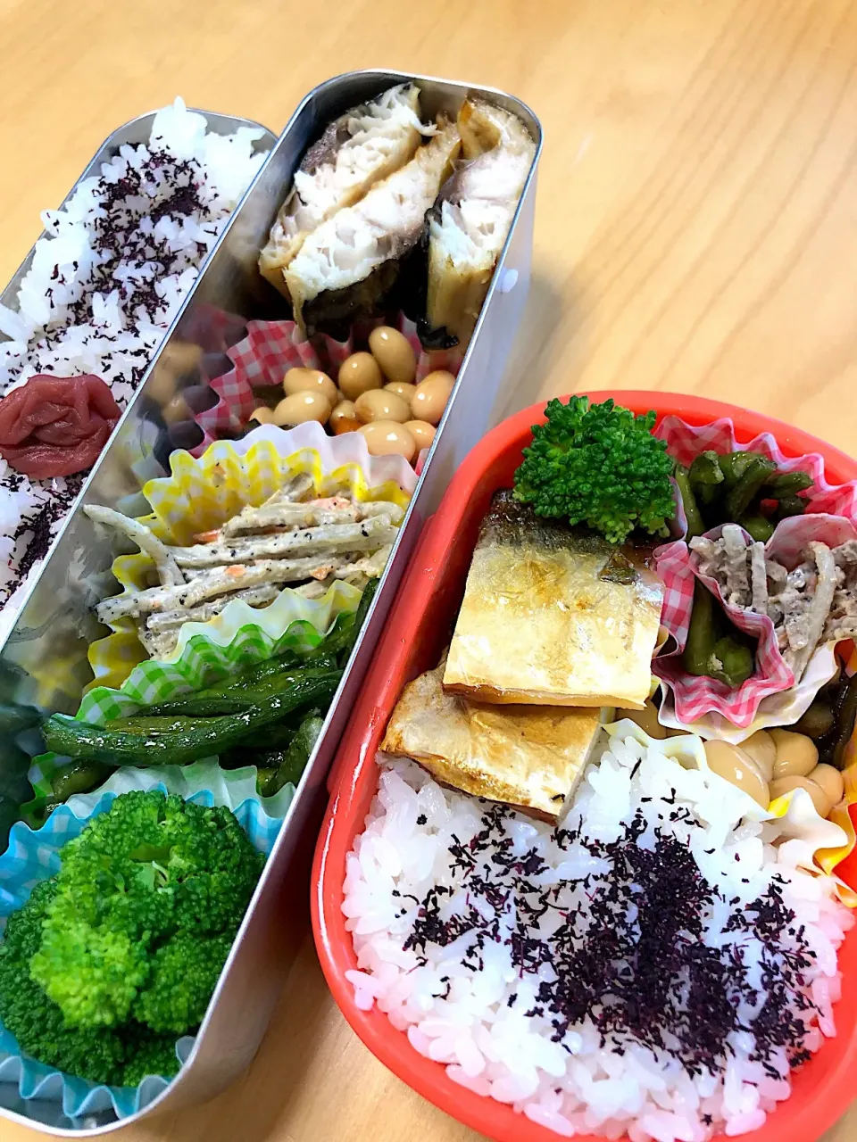 塩サバ 五目豆 ごぼうゴママヨサラダ ささげ炒め ブロッコリー🥦弁当|Kumiko Kimuraさん