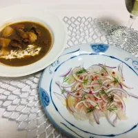 白身魚のカルパッチョとビーフシチュー|masahiroさん