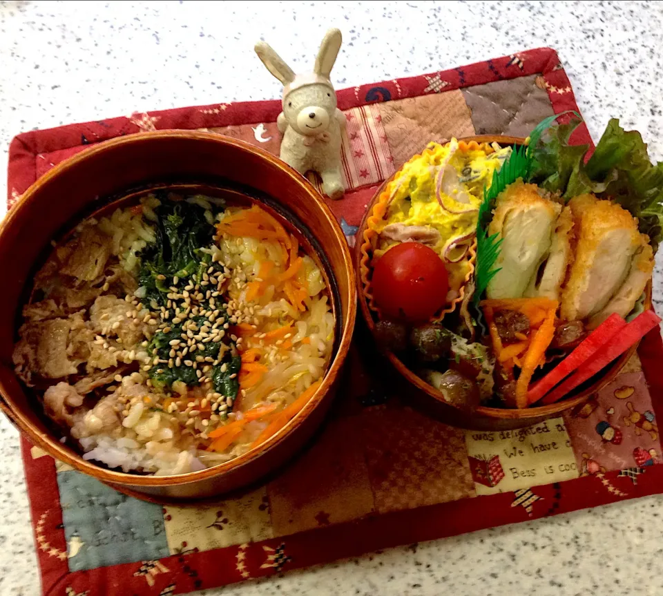 Snapdishの料理写真:今日のお弁当😊 #わっぱ弁当  #丸弁当  #夫弁当  #地味弁当|naonaomimichanさん