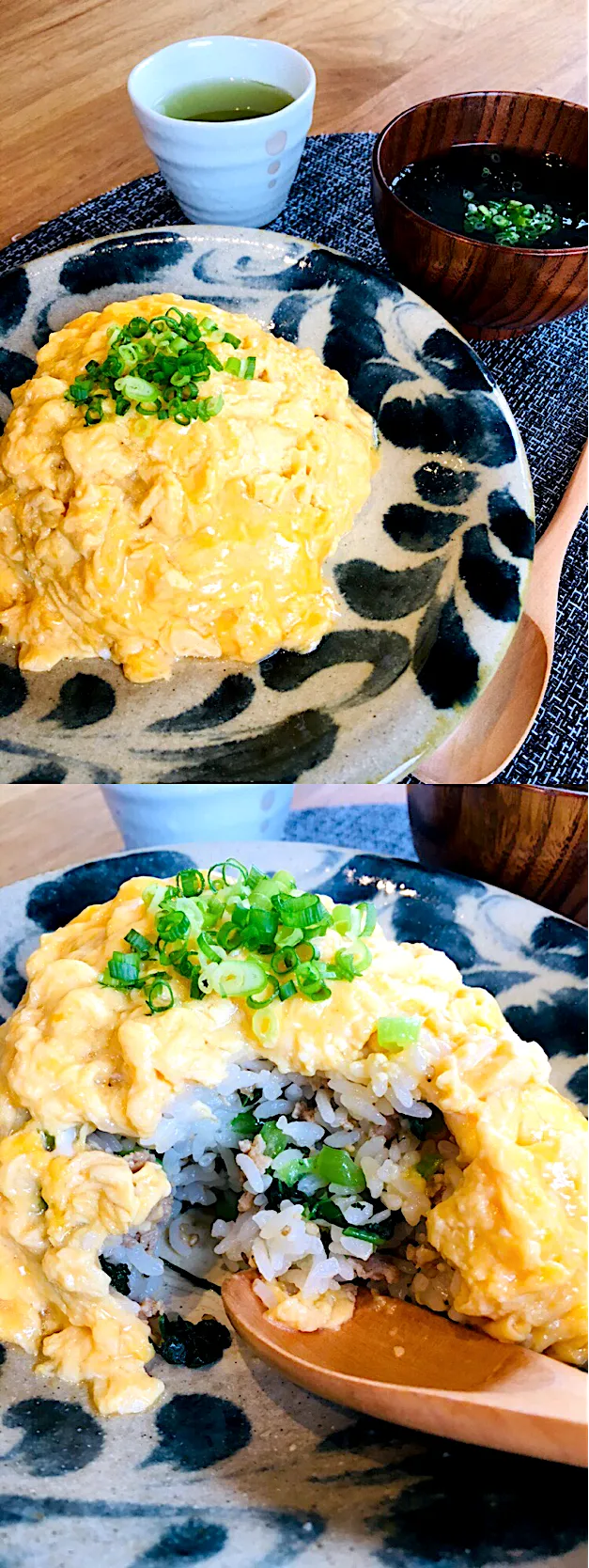 今日のお家で一人ランチは                           トロトロ卵の和風オムライス✨と               めるぼさんの料理 韓国人から教わった簡単＆素朴な味わい【海苔スープ】を和風にアレンジして頂きました😊|ミッチ☆ママさん