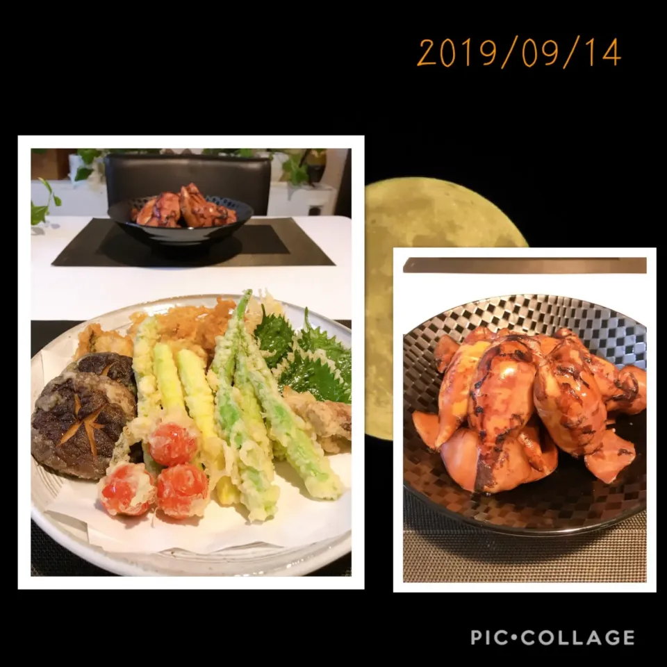 #穴子の天ぷら（椎茸、アスパラ、私のオクラとトマト）#イカ飯|みすてりあすゆっこさん