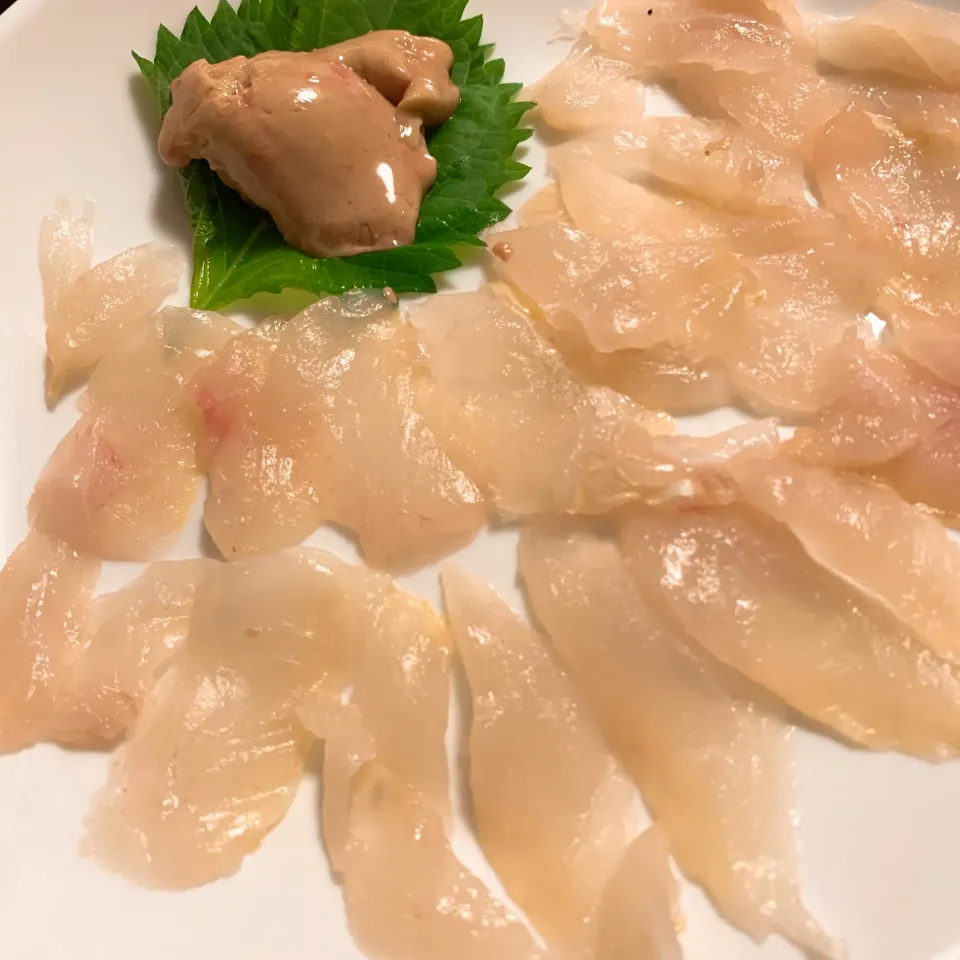 Snapdishの料理写真:カワハギのお刺身＆肝を作ったよ🐟|NOMU'S キッチン🍳さん