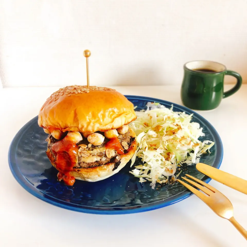 ひよこ豆のビーフハンバーガー🍔|sakiさん