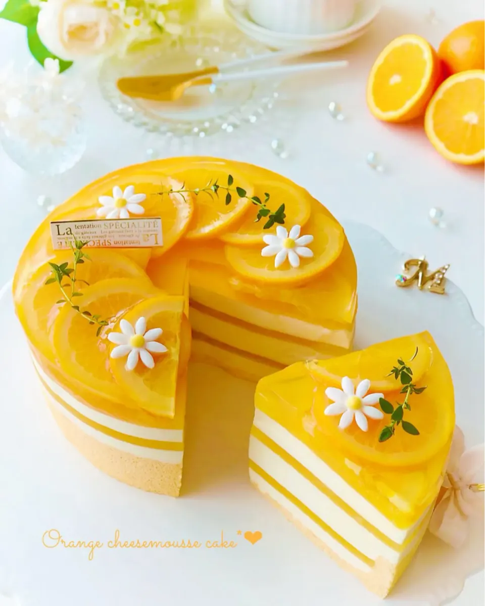 しましまオレンジ🧡チーズムースケーキ🍊|もえさん