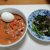 🇹🇭レッドカレーのゆで卵乗せ
空芯菜炒め@今回は中華風😅