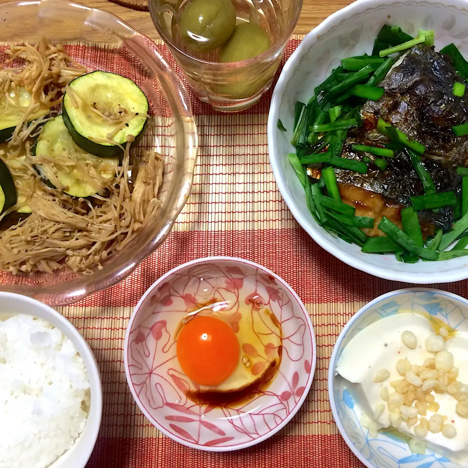 2019/09/17 さわら照焼き(MG)、ズッキーニとエノキ炒め、男前冷奴、卵かけご飯|kykyさん