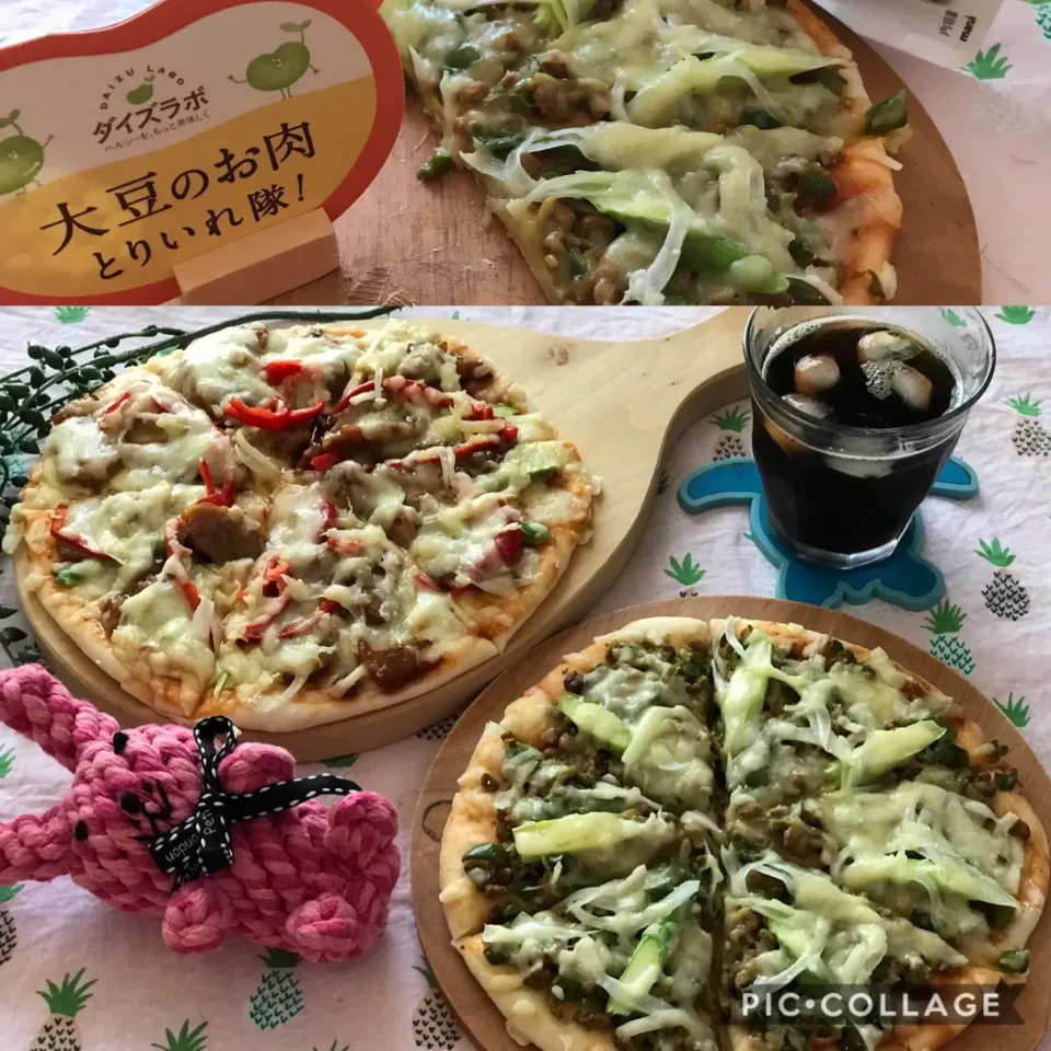 カレー肉味噌ピザと照り焼きチキンピザ🍕#ダイズラボ#マルコメキッチン|noeさん