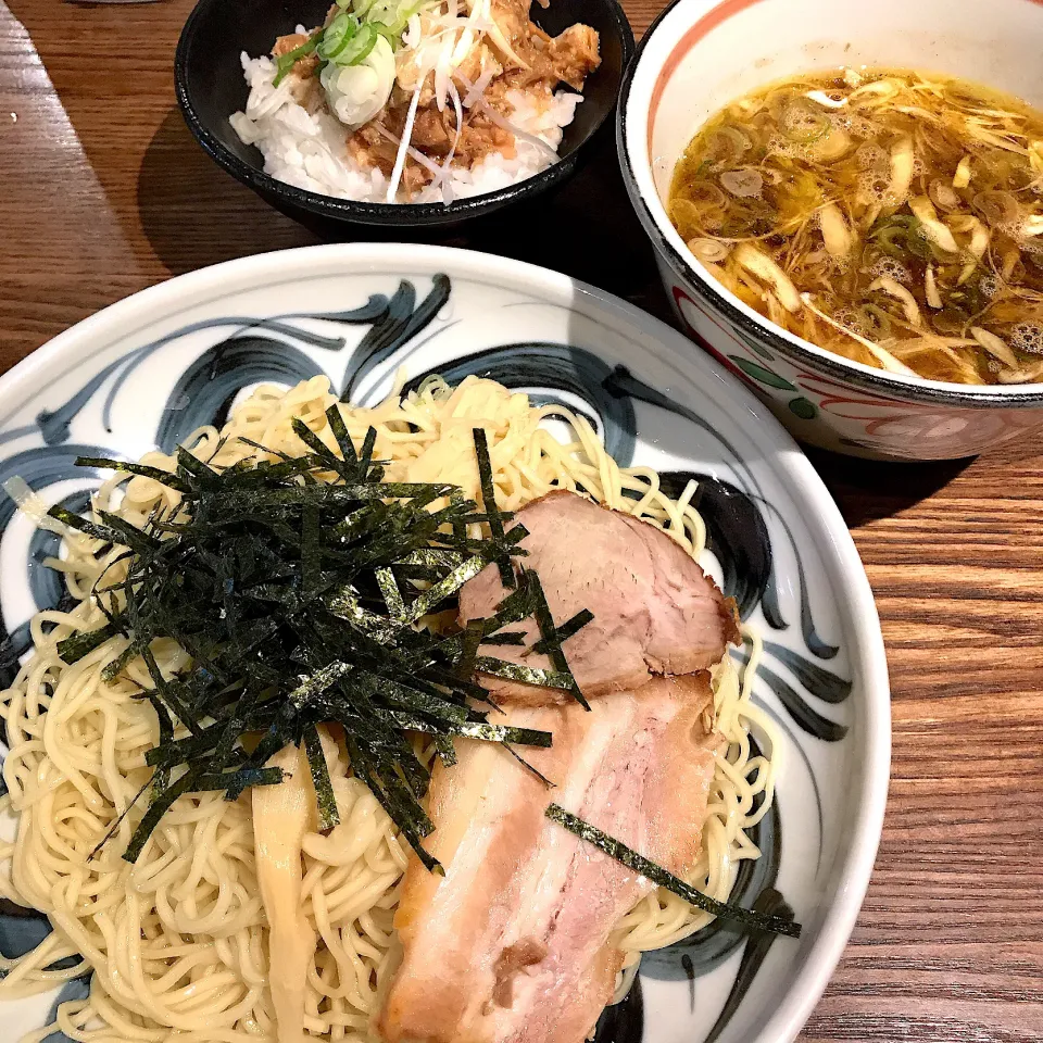 つけめんとチャーシューの生姜焼きごはんのセット@月島ロック(月島)|塩豚骨さん