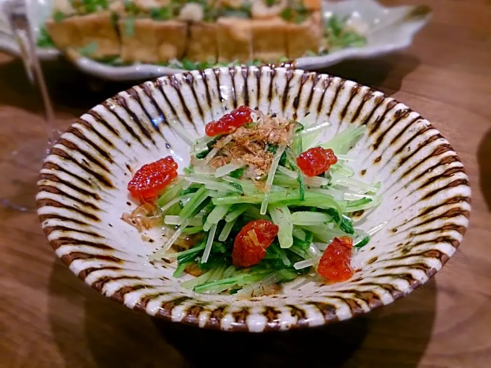 水菜と三つ葉のお浸し すじこのせ|古尾谷りかこさん