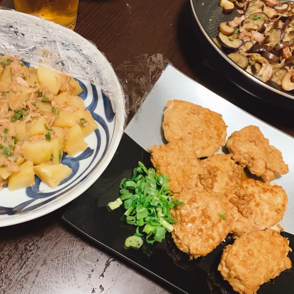 Snapdishの料理写真:つくね、ジャガイモとツナの炒め物、那須イタリアン|yukki☃さん