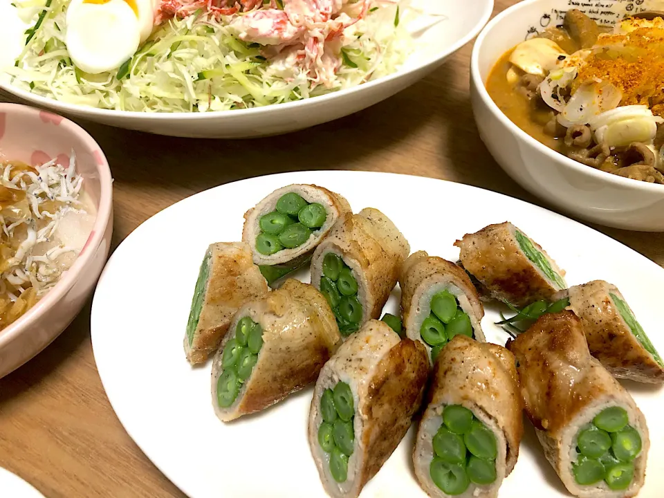 インゲンの肉巻きと夕ご飯諸々。|maikoさん