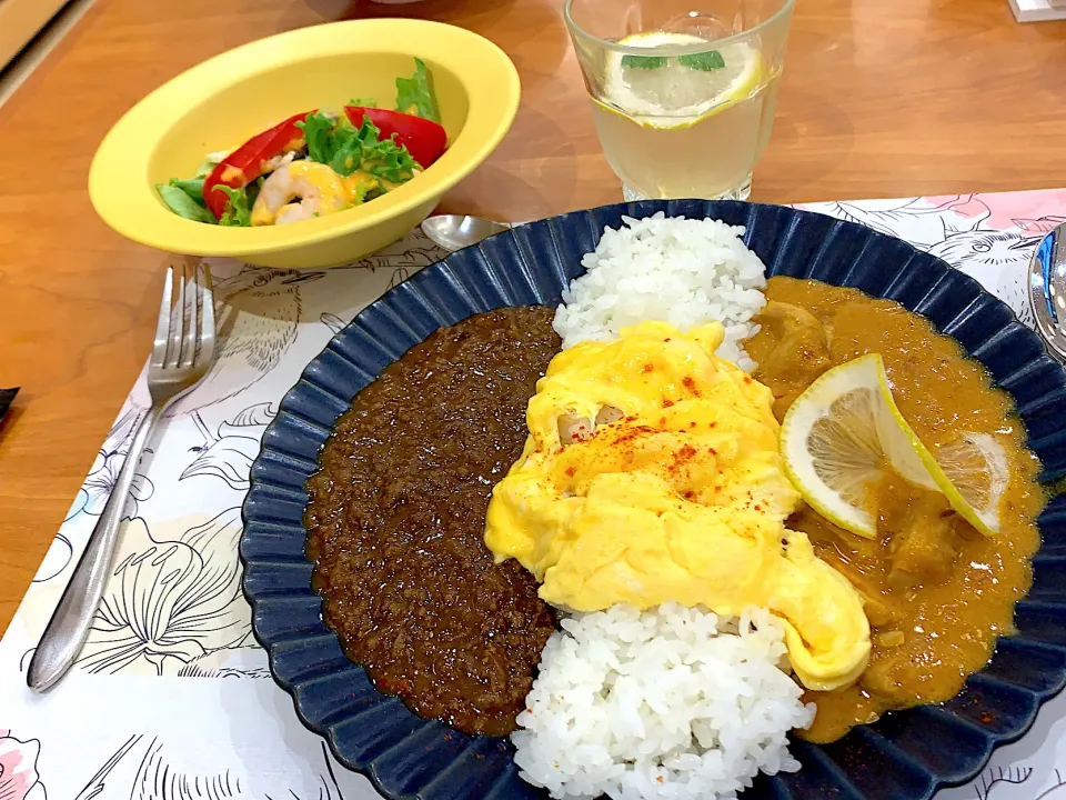 ビーフキーマとレモンチキン🍋の2色カレー|京子さん