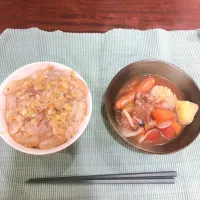 豚塩カルビ丼と猪肉のポトフ|マロ大福さん