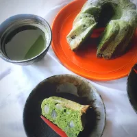 Snapdishの料理写真:マダム とんちんの料理 ♪和テイスト 抹茶と甘納豆のほっこりケーキ🍵 #抹茶ケーキ