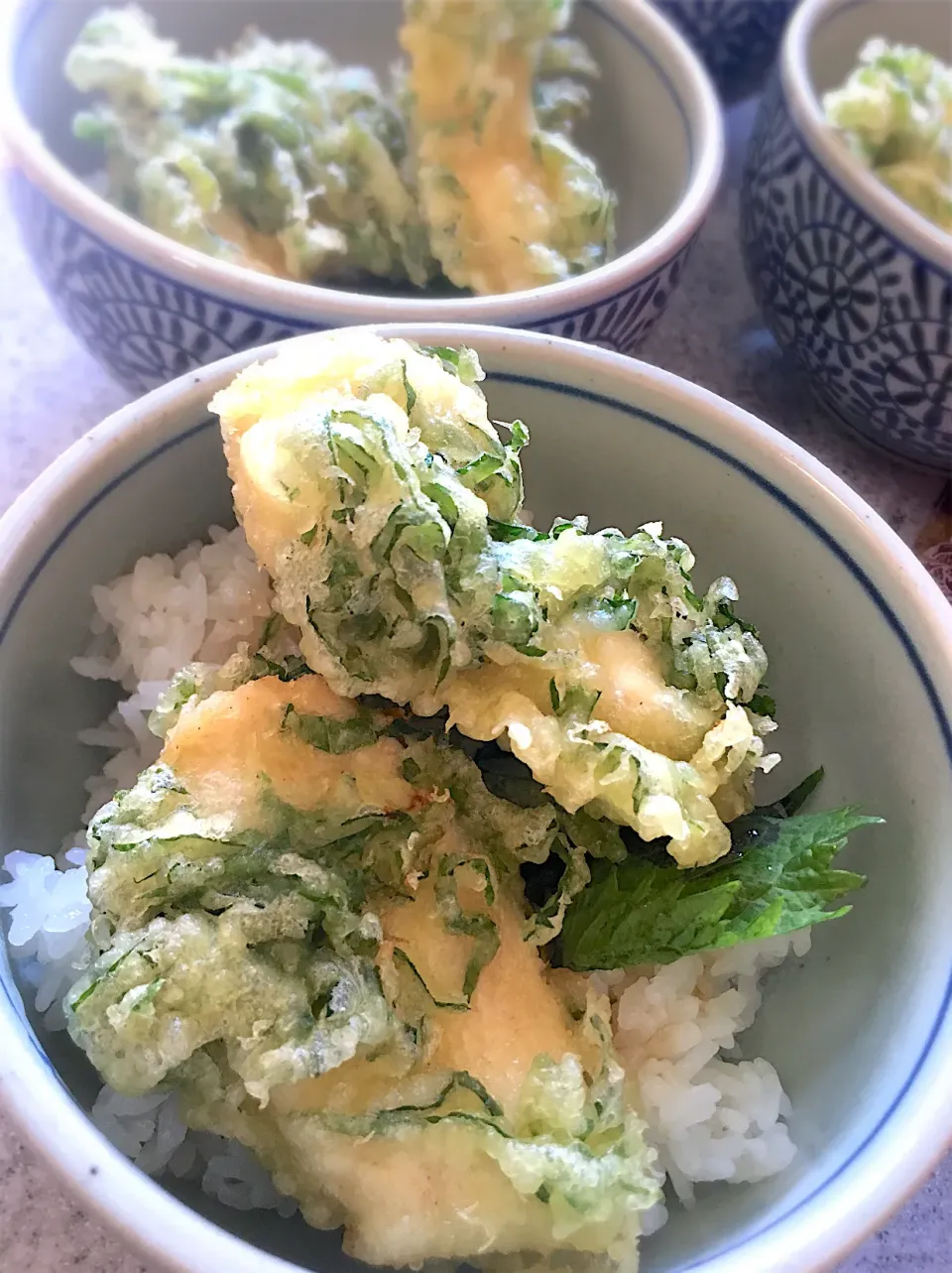 Snapdishの料理写真:しそ衣のささみ天ぷら丼✨|てんてんさん