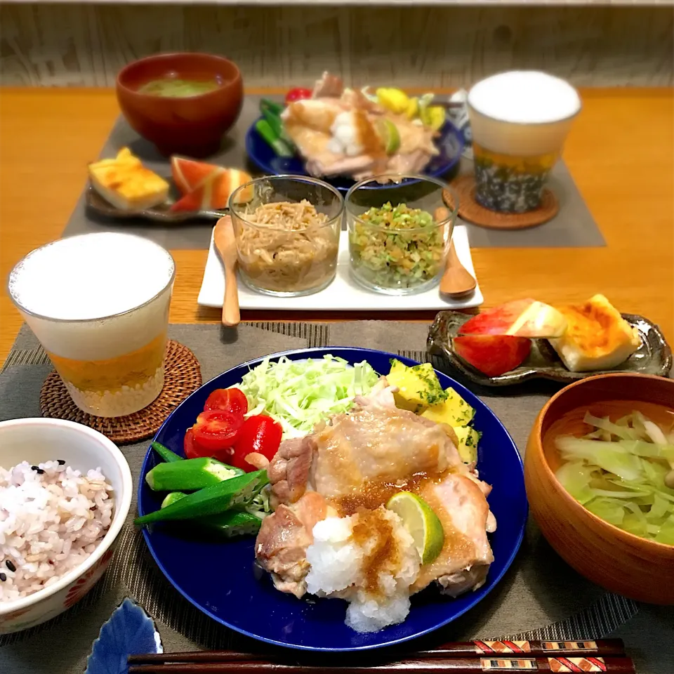 Snapdishの料理写真:チキンソテーおろしのっけの晩ごはん|むぎこさん