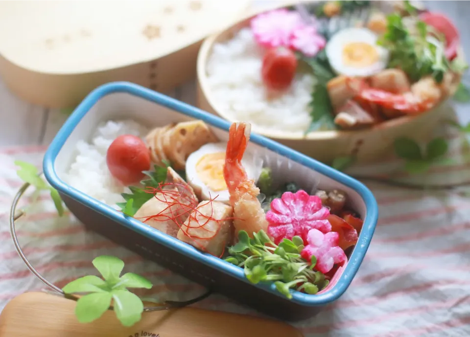 残り物で！豚の角煮とエビフライのお弁当|ゆいか＊さくママさん