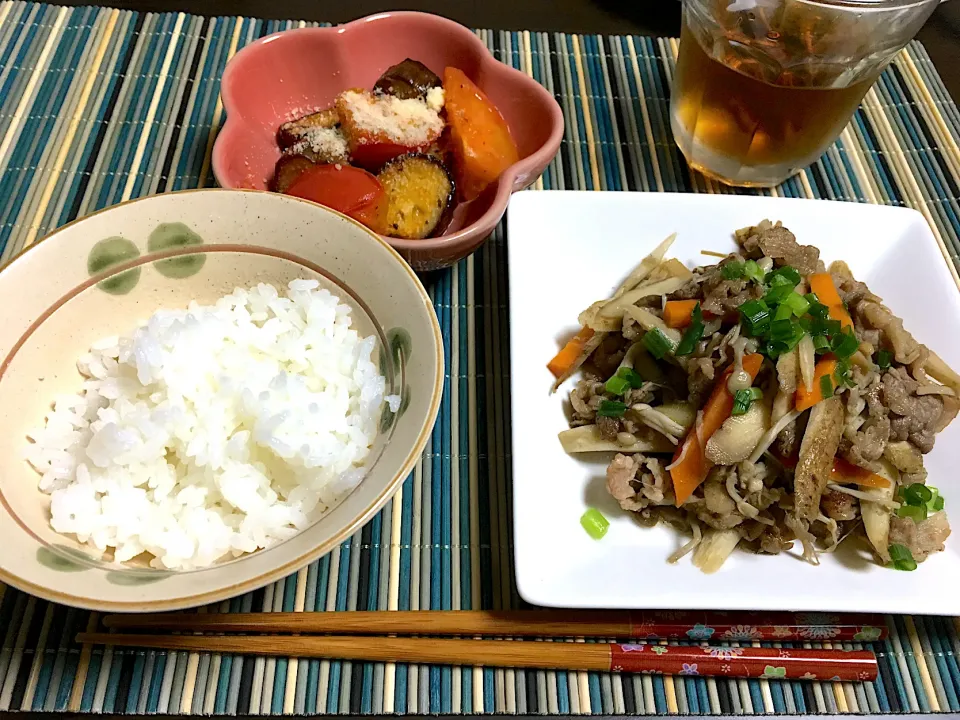 牛ごぼうしぐれ煮、なすとトマトのイタリアン|ちぐあささん