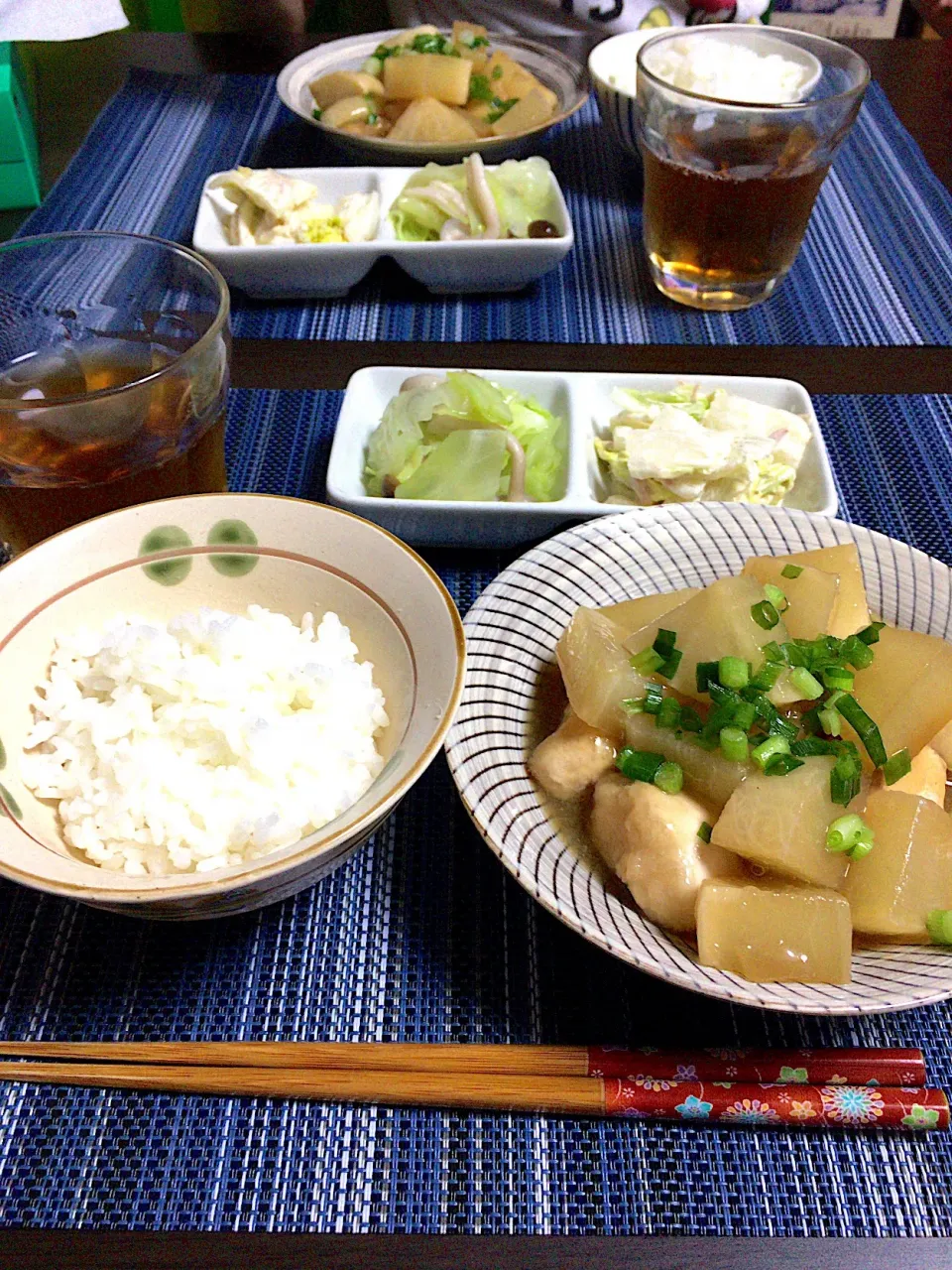 白だしキャベツ、白菜サラダ、大根のむね肉の甘辛煮|ちぐあささん