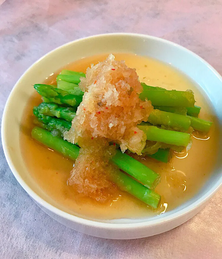 アスパラの麺つゆと大根おろし 浸し|かっちゃん杉さん