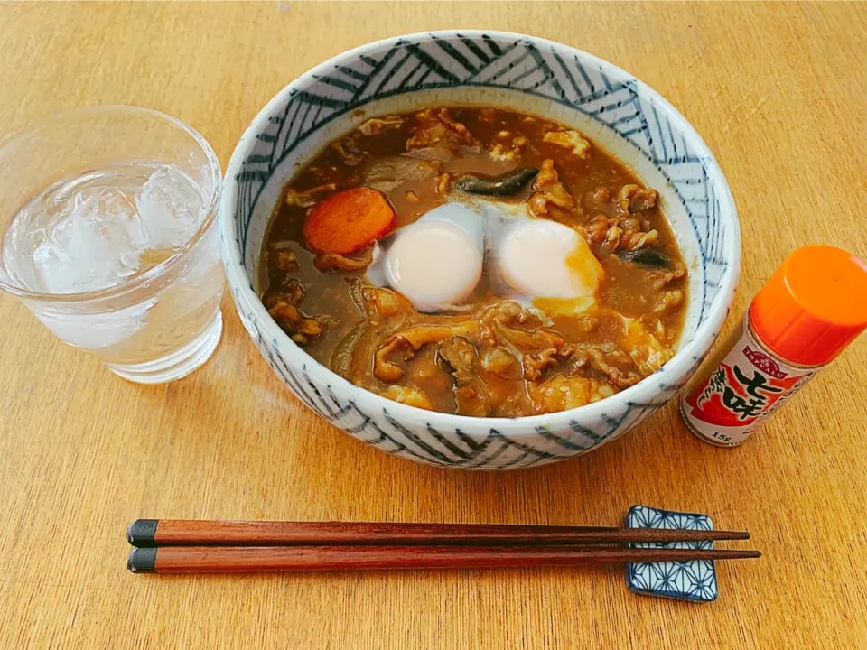 今日のお昼、牛すじごろごろカレーうどん！！元気玉２つ🍳|良太さん