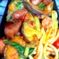 息子弁当 スパゲッティ盛り（笑）