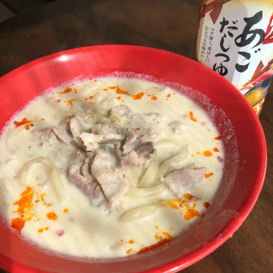 Snapdishの料理写真:焼きあごだしde豆乳うどん|すと☺︎*☻さん