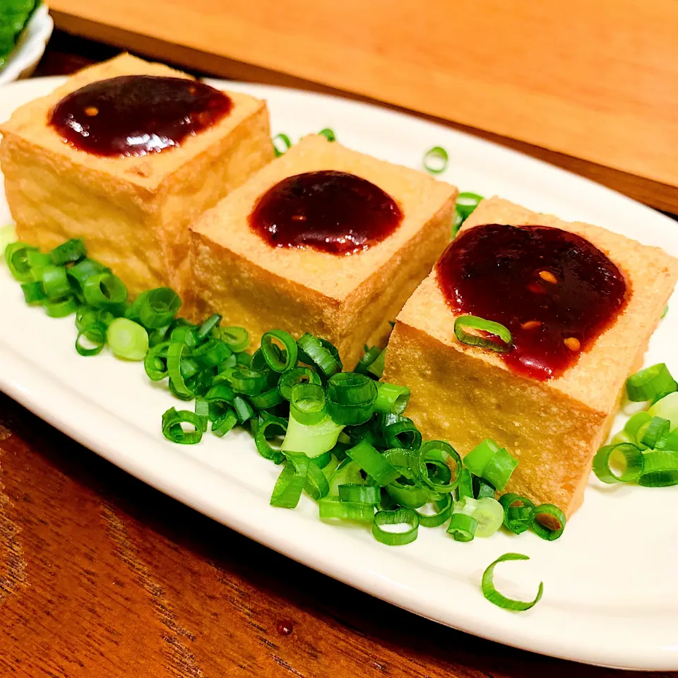 焼き厚揚げの赤から味噌|いちごさん