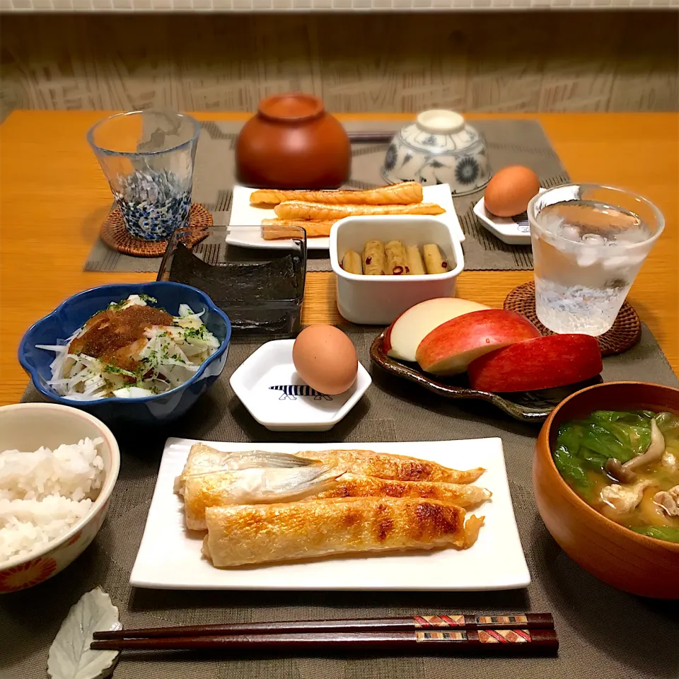 ハラス塩焼きの晩ごはん|むぎこさん