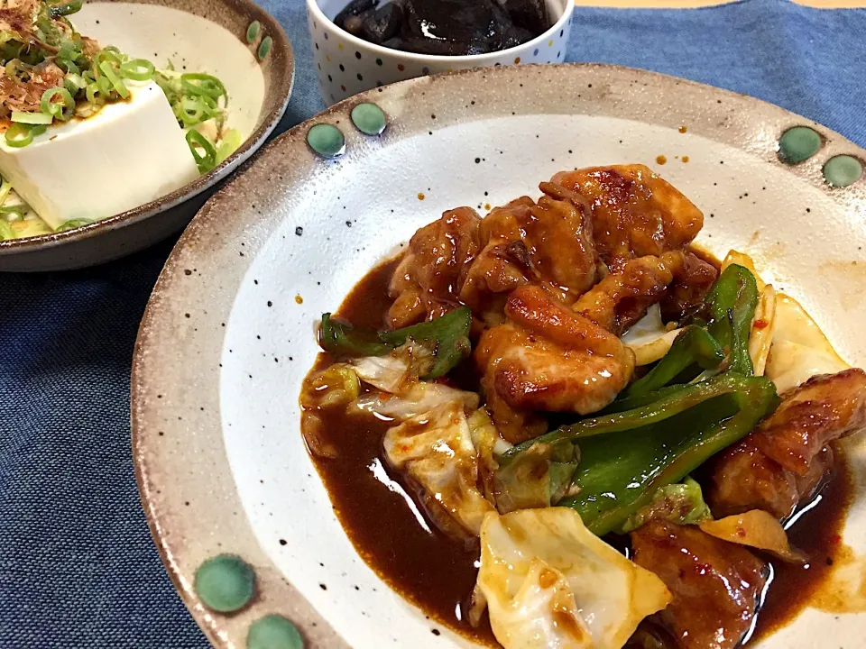 Snapdishの料理写真:鶏肉の回鍋肉＊冷奴|さおりさん