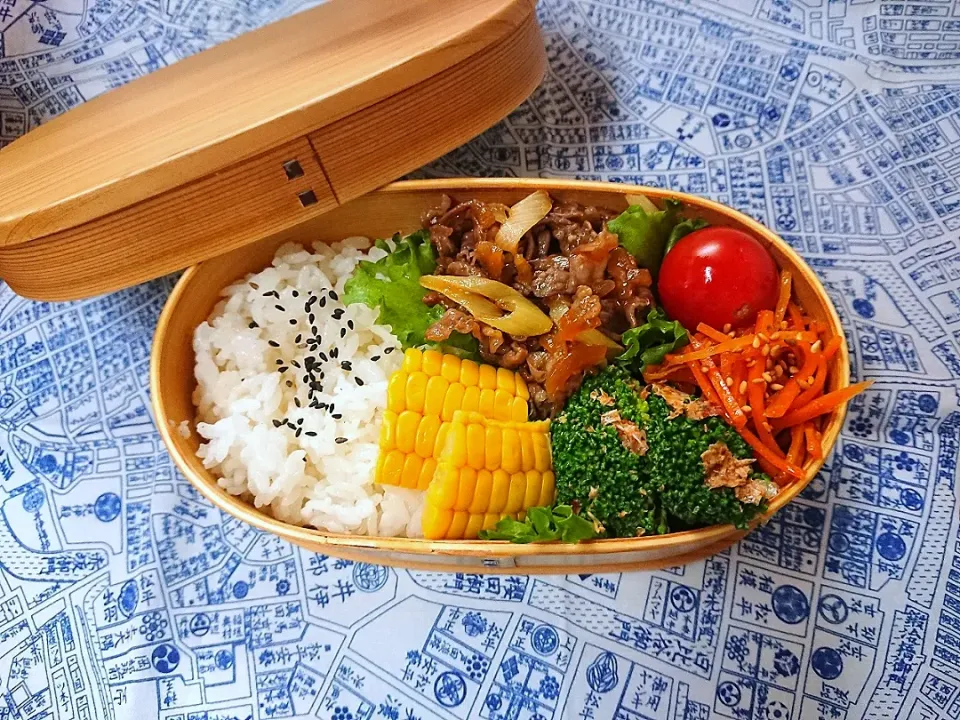 🐃🐂🐄プルコギのお弁当🐃🐂🐄
 
🐮プルコギ
🥦ブロッコリーのマヨおかか和え
🥕人参のきんぴら
🌽スイートコーン 
🍅プチトマト|クロ母さんさん