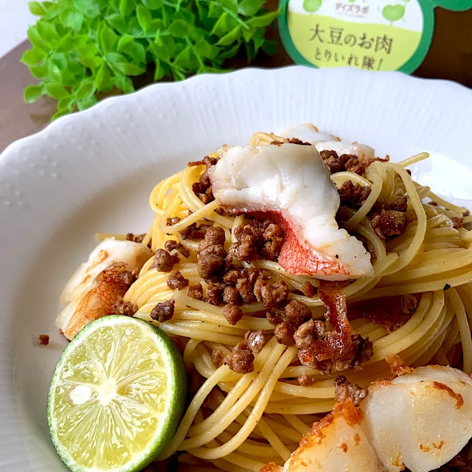 大豆のお肉とメヌケのパスタ|9421beruさん