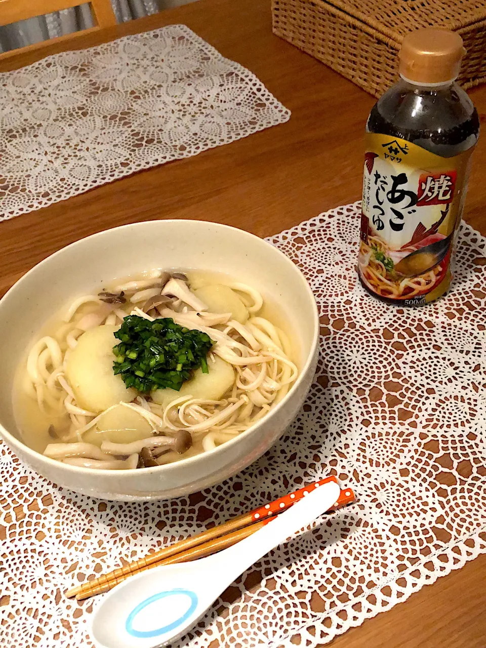 じゃがいも、きのこ類、ニラダレうどん|nanaママさん