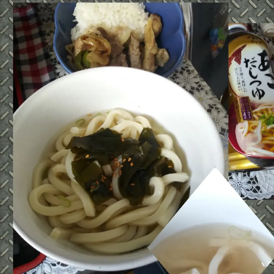 ワカメうどんと豚肩ロースと丼|こやっこさん