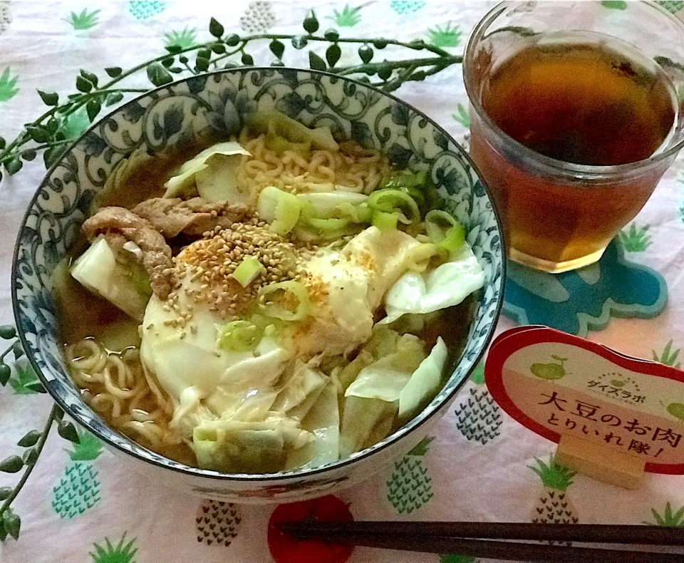 チャーシューの代用大豆フィレでラーメン🍜|noeさん