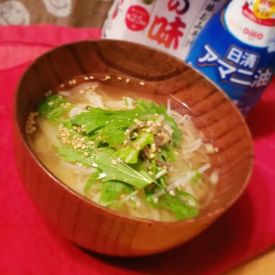 夏の残りの素麺de素麺味噌汁＆アマニ油|mi_neneco♪さん