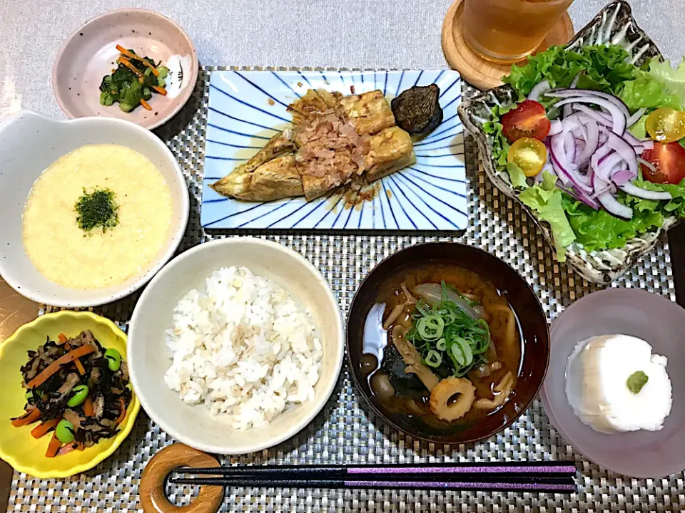 Snapdishの料理写真:焼きナス♡麦とろご飯|お豆さん