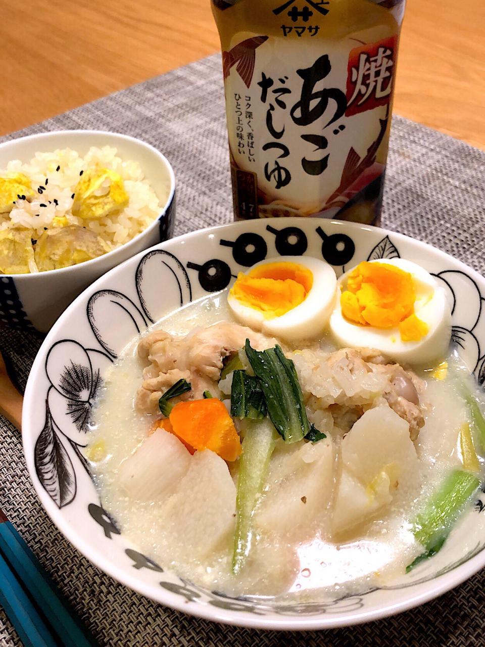 手羽元と焼あごだしつゆで和風サムゲタン