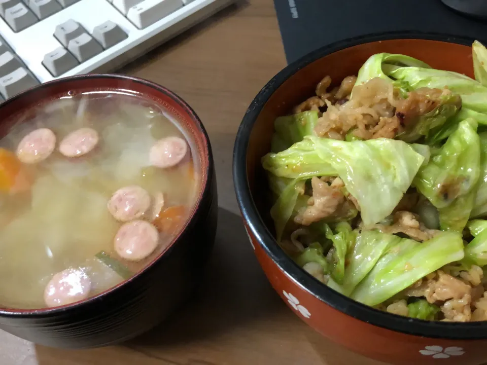 キャベツ丼・中華風野菜スープ|a-parkさん