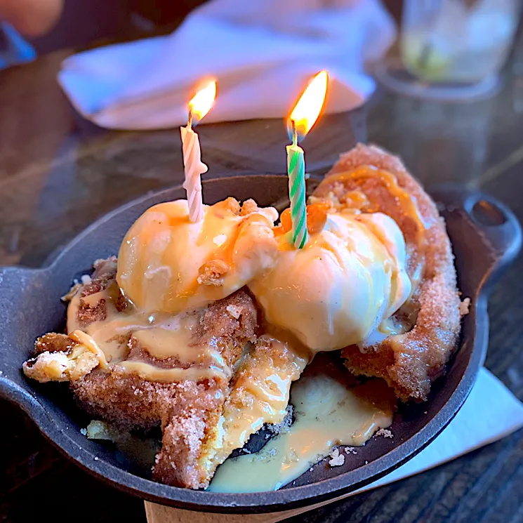 Snapdishの料理写真:Churros topped with vanilla ice cream for bday cake celebration|🌺IAnneさん