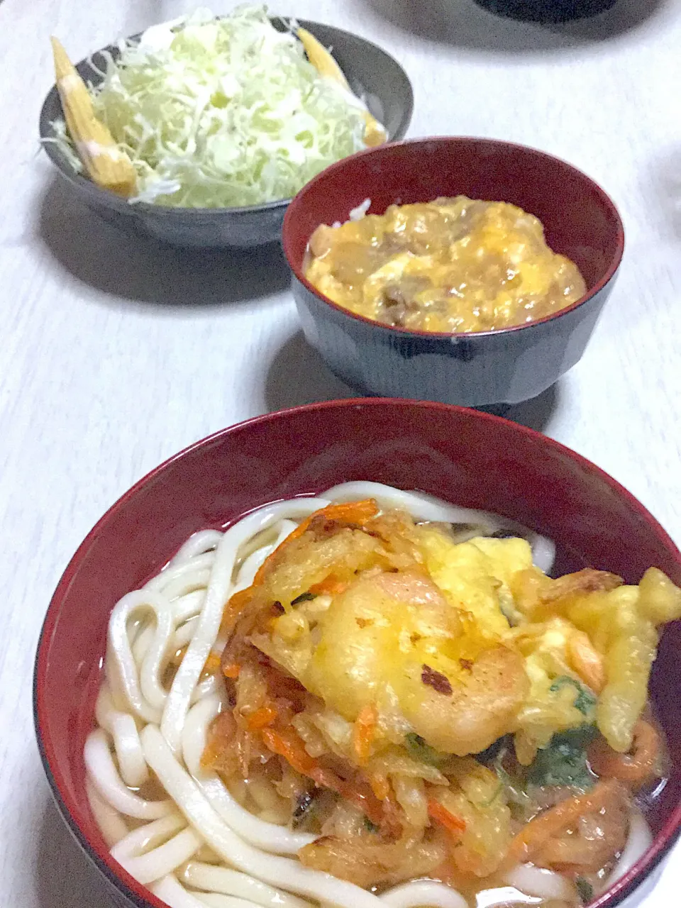 ミニ卵丼、かき揚げうどん|Ayaさん