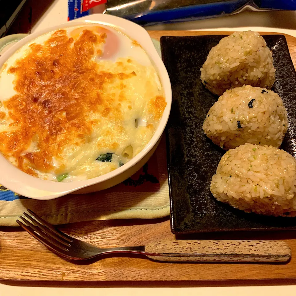 Snapdishの料理写真:お月見グラタン定食(◍•ڡ•◍)❤|いつみさん