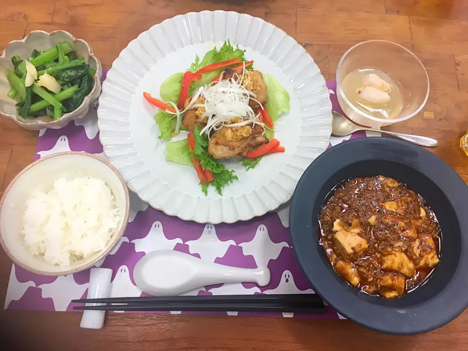 油淋鶏
麻婆豆腐
青菜炒め
グレープフルーツとライチのゼリー|ゆずっこさん