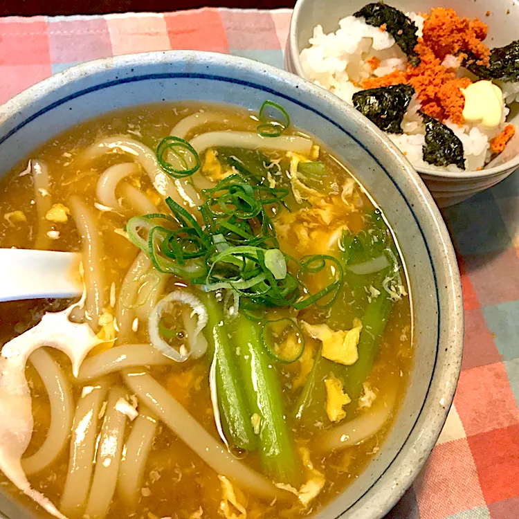 かき玉あんかけうどん、明太子ごはん|純さん