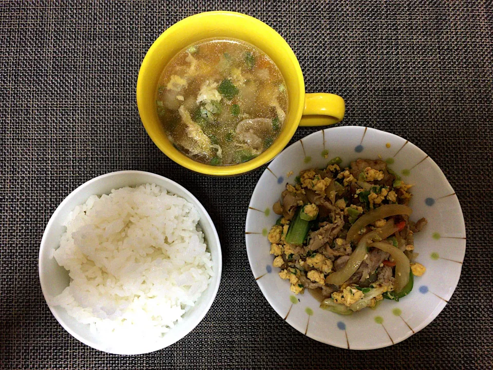 豚肉玉子炒めご飯スープ|ばーさんさん